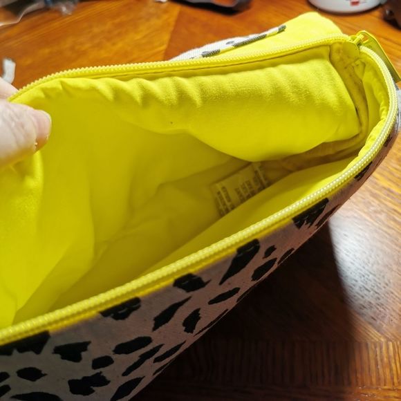 Creme and Black Animal Print Makeup Travel Bag with Neon Yellow Interior - Picture 7 of 11